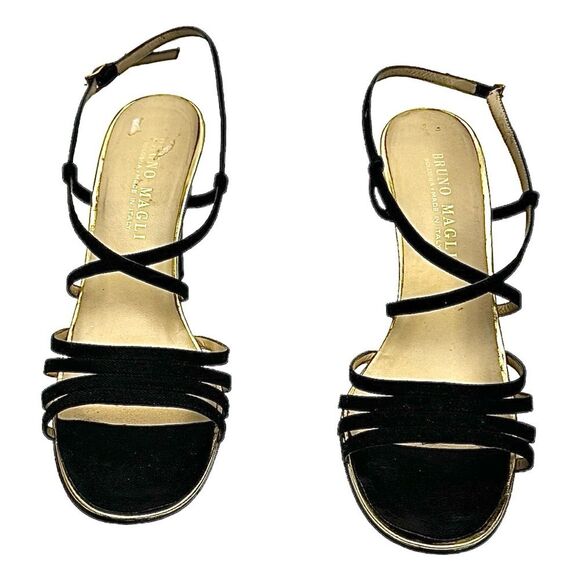 Bruno Magli Women’s Black Satin Open Toe Ankle Strap Heels Size 8M Italy - Picture 6 of 11